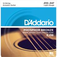 Enc. p/acustica 12 cdas, bronce fosfor,tensión light 010/010 EJ38 DADDARIO Strings