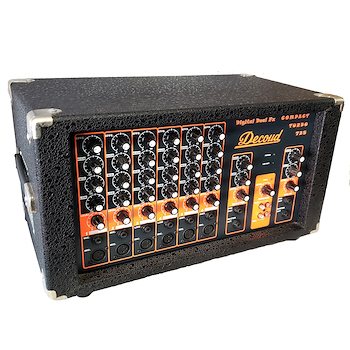 Cabezal de Voces, 220 watts en 4 ohms. 7 canales. 6 ent. Mic Compact turbo 725 Decoud