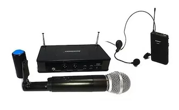 MICROFONO INALAM.  UHF 2 CAN. / 1 MIC DE MANO + 1 MIC.VINCHA Two in Three UHF Lexsen