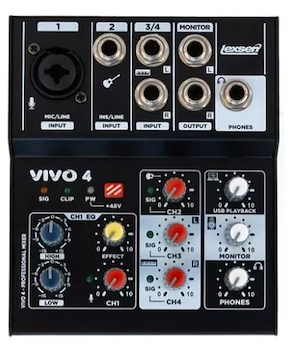 Consola Lexsen VIVO 4 Entradas 2Mic 1Line USB 48V Phantom Po Vivo 4 Lexsen