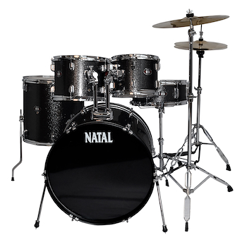 BOMBO 22”x 16-TOM DE PISO 16-TOM 13 -TOM 12”-REDOB+ FIER Bateria Negro Perlado NATAL