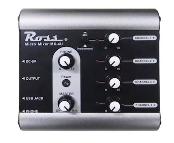 Micro Mixer, 4Ch, 1Mic+3 Instr, Usb MX-4U ROSS PA