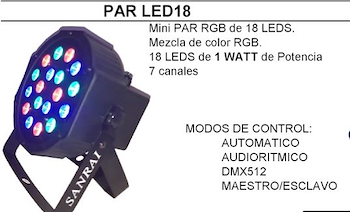 Luz led -18 leds PAR LED 18 SANRAI