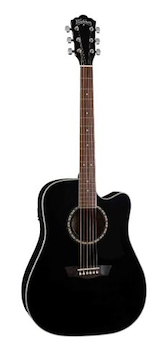 Dreadnought - Tapa: Select Spruce - Parte trasera y lateral: AD5CEb Black Apprentice Series Washburn