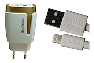 CARGADOR DOBLE GOLD EDITION GE-567 + CABLE LIGHTING IOS