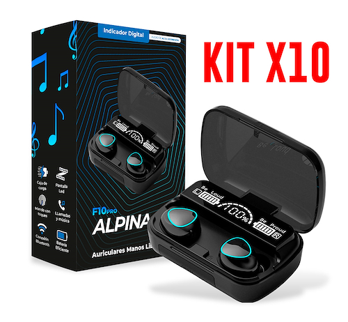Kit X10 Auriculares Inalámbricos Bluetooth Cargador Celular ALPINA F10 Pro - $ 50.112