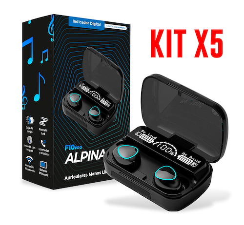 Kit X5 Auriculares Inalámbricos Bluetooth Cargador Celular ALPINA F10 Pro - $ 25.839