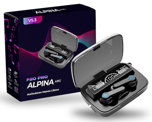 Auriculares Inalambricos Bluetooth 5.3 Linterna Power Bank ALPINA F20 Pro - $ 5.742