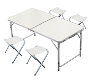 Mesa Plegable Aluminio Camping Playa + 4 Sillas + Valija ALPINA 120x60x70 Cm