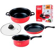 Bateria De Cocina Ollas Sarten 4 Piezas Antiadherentes ALPINA DR 2102 Linea Economica