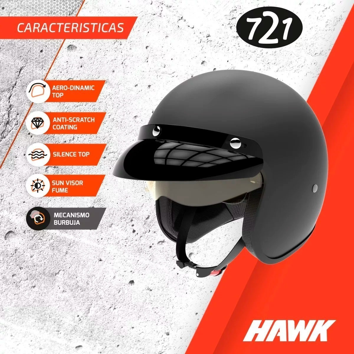 Casco Moto Abierto Vintage Cafe Racer HAWK 721 77.530 STI Digital Bicicletas Motos Herramientas Tecnologia