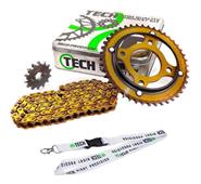 Kit Transmision 44-14 C/Cadena Dorada Ref 428H TECH Honda Cg Titan 125 Ks-Es / Cg 125 Fan