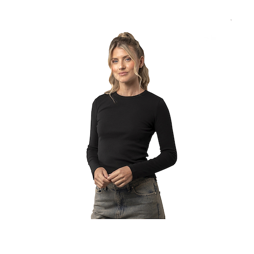 RUSTY ESSENTIAL RIBBED LS TEE NEGRA