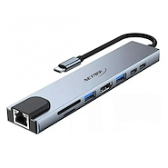 NETMAK NM-8EN1 HUB TIPO-C A USB-C PD + USB-C + USB3.0 + USB2.0 + HDMI + SD