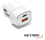 CARGADOR UBS /TIPO C PARA AUTO 3.1A NETMAK NM-UCC6 BLANCO