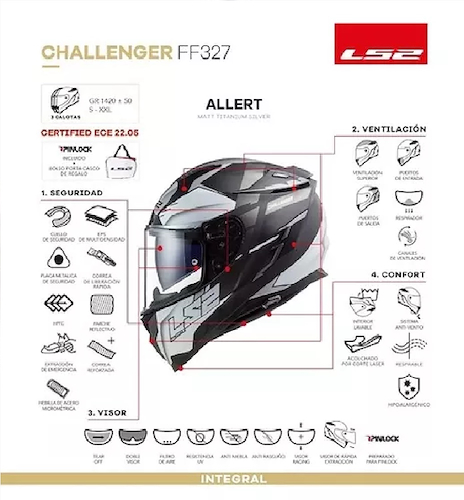 Casco Moto Ls2 Integral 327 Challenger Allert Con Pinlock