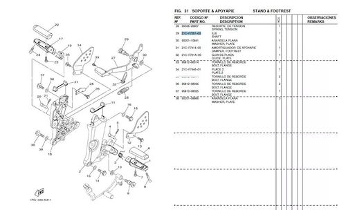 Tornillo Pedal de Freno FZFI Original Yamaha - $ 10.825