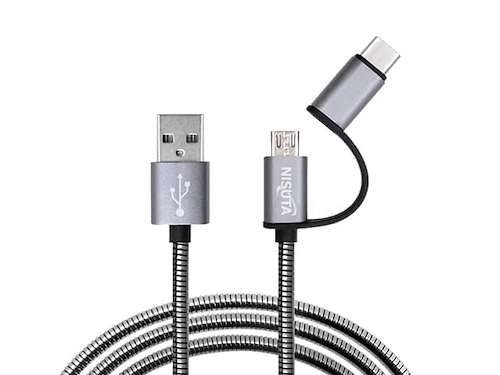 Cable Nisuta USB 3 en 1 c/conector Micro, Lightning y USB C - $ 15.200