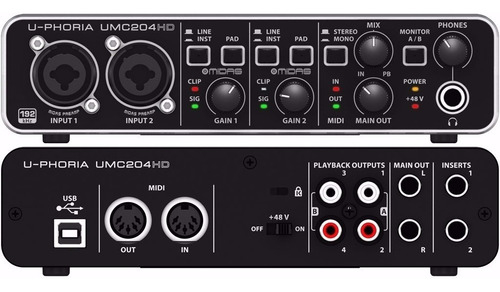 BEHRINGER UMC204 HD Audiophile 2x4, 24-Bit/192 kHz USB Audio/MIDI Interface wit - $ 290.200