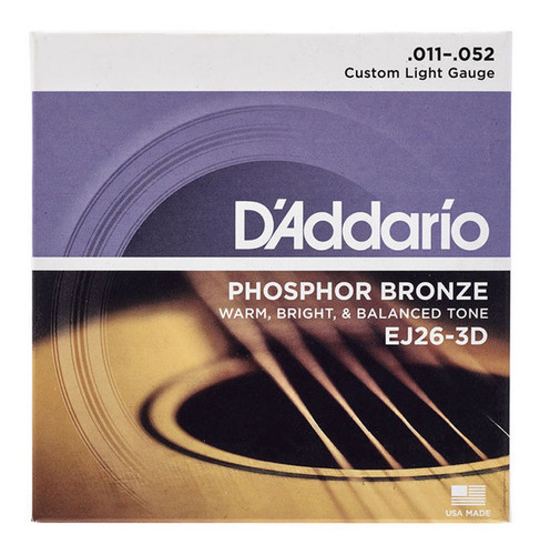 DADDARIO Strings EJ26-3D Encordado | Acustica | 011-015-022-032-042-052 | Phosphor Br - $ 15.980