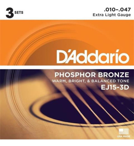 DADDARIO Strings EJ15-3D Encordado | Acustica | 010-014-023-030-039-047 | Phosphor Br - $ 15.980