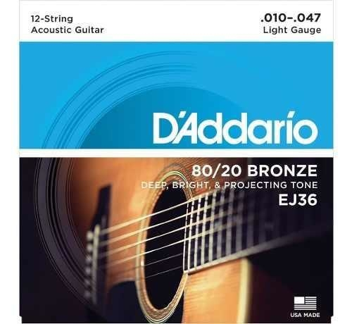DADDARIO Strings EJ36 Encordado | Acustica 12c | 010x2-014x2-023-008-030-012-039-0 - $ 23.430