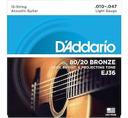 DADDARIO Strings EJ36 Encordado | Acustica 12c | 010x2-014x2-023-008-030-012-039-0