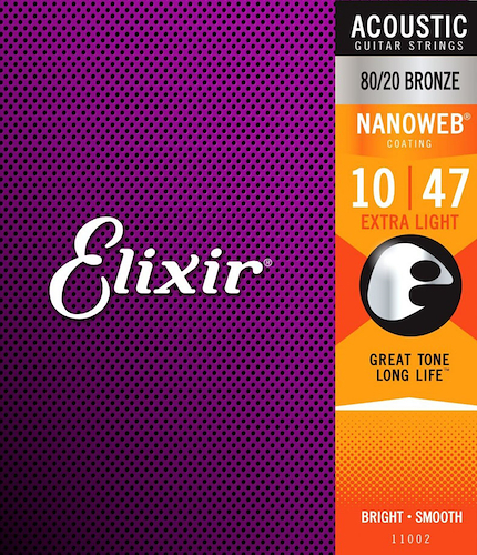 ELIXIR 11002   Extra Light (.010-.047) Acoustic 80/20 Bronze con recubrimiento NANOWEB - $ 51.300
