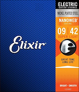 ELIXIR 12002 Super Light   (.009-.042) Electric Nickel Plated Steel con recubrimiento NANOWEB . 09-