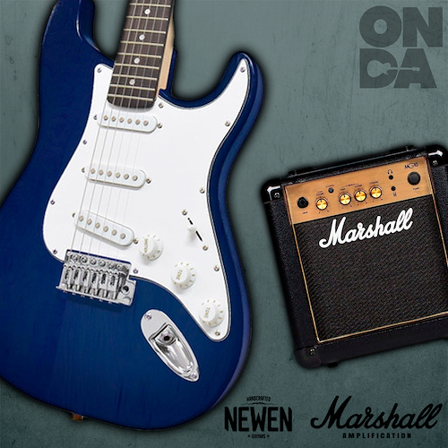 MARSHALL MG 10 CF Gold/NEWEN ST Blue Wood Combo Marshall 10 wat.- 2 can/Guitarra Newen Stratocaster - $ 404.676