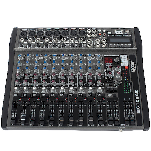 MOON AUDIO PRO MC12USB CONSOLA PROFESIONAL DE 12 CANALES CON PUERTO USB, SD, DISPLA - $ 492.800