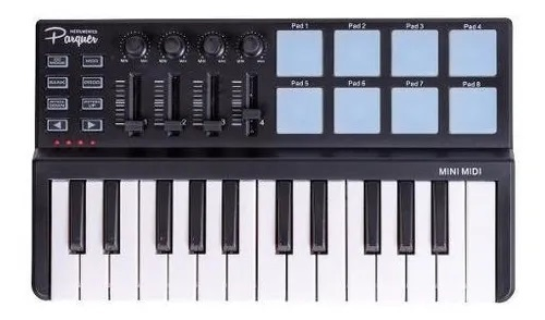 PARQUER MINI MIDI CONTROLADOR MINI MIDI 25 TECLAS 8 PADS - $ 155.500