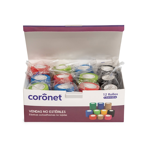Venda adherente tipo Coban x 12 unidades 7,5 cm x 4,5 mts CORONET