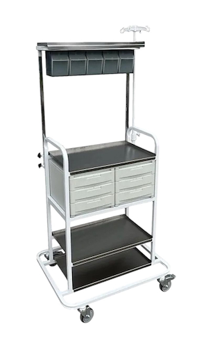 Carro de paro acero Inoxidable portasuero 70x50x80x150h cm 4 planos + 6 cajones (plásticos) PIERO