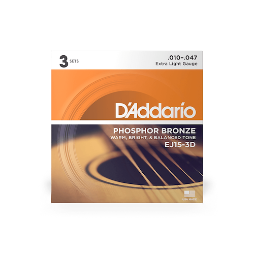 DADDARIO Strings EJ15-3D Encordado Guitarra Acústica Bronce Fosforado .010-047 x unid - $ 16.005