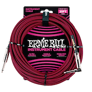 ERNIE BALL P06062 <br/>Cable Instrumento TEXTIL 7.5M PLUG R-L NEGRO/ROJO
