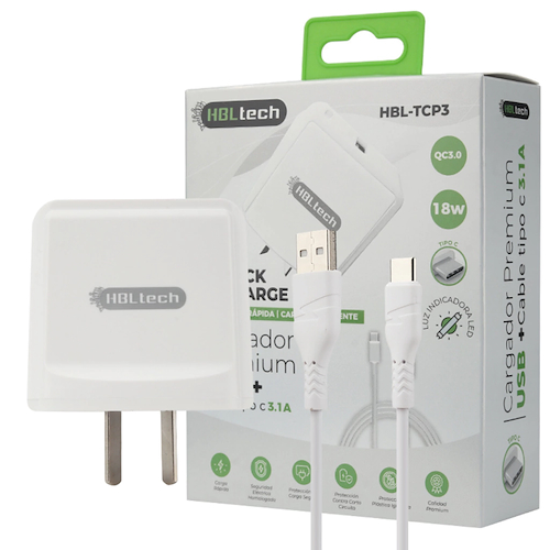 HBL TECH HUBELAM TCP3 CARGADOR USB + CABLE TIPO C 3.1 AMP