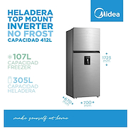 MIDEA MDRT580MTE46ADW HELADERA NO FROST INVERTER TOP MOUNT 412L INOX.