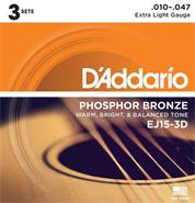 Encordado para Acústica Bronce Fosforado Extra Light 010 DADDARIO EJ15-3D ($  x 1 Encordado)