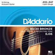 Encordado para Acustica 12 Cdas 80/20 Bronce Light 010 DADDARIO EJ36