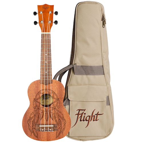 Ukelele Soprano Sapele con Funda Profesional FLIGHT NUS350 DC