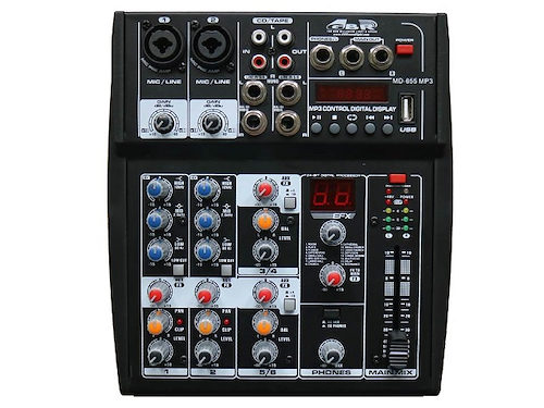 Consola Mixer de Sonido 6 Canales 2ST+2Mono USB/MP3 GBR MD655 MP3