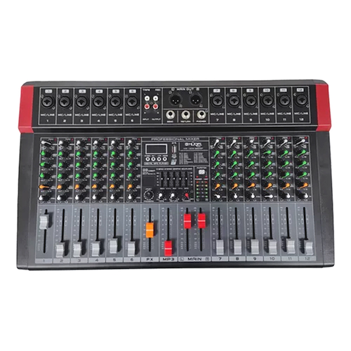 Consola Mixer Potenciada 12 Canales 350W por lado 99DS 48V HUGEL KW-120K-99DSP