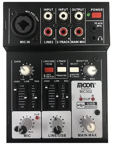 Consola Mixer 3 canales c/USB Interfaz Mic Preamp MOON MC302