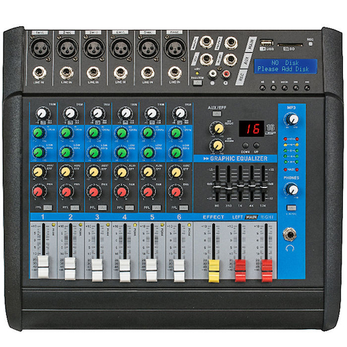 Consola Potenciada 6 Canales Mono XLR - USB/SD MOON PM602