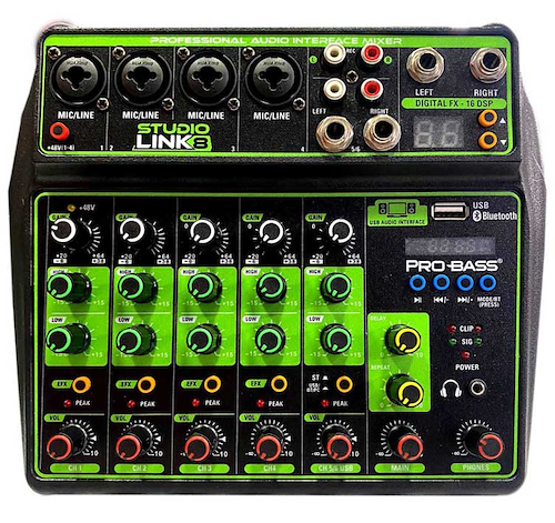 Consola Mixer 8 canales Interface USB PRO BASS Studio Link 8