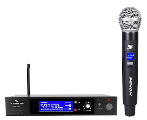 Microfono Inalambrico Simple de Mano UHF Pantalla Digital SENON WMU301