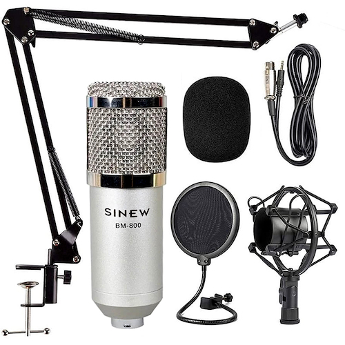 Microfono Condenser con Araña, PopFilter, Brazo y Cable SINEW BM-800B SET