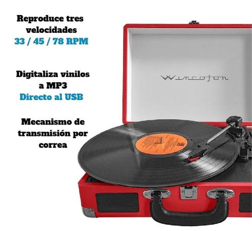 Tocadiscos Vinilo Wincofon 3 velocidades USB Conexion BT Graba De