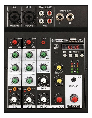 ROSS PA M4U Mixer | 4 canales | 2 XLR/TRS + 2 RCA | Blueto